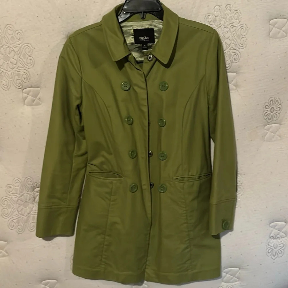 Mossimo Women's Short Trench Coat Green Snap Big Button size Medium
